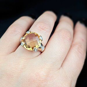 Estate Fancy Cut Citrine Diamonds 14k Yellow White Gold Cocktail Ring Gift